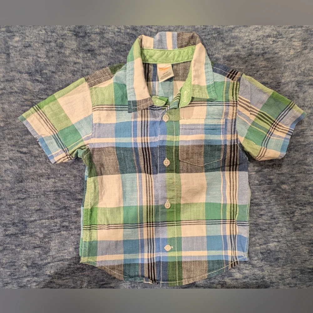 The Children's Place 2T Plaid Button Down Shirts - Orange, Blue, Green